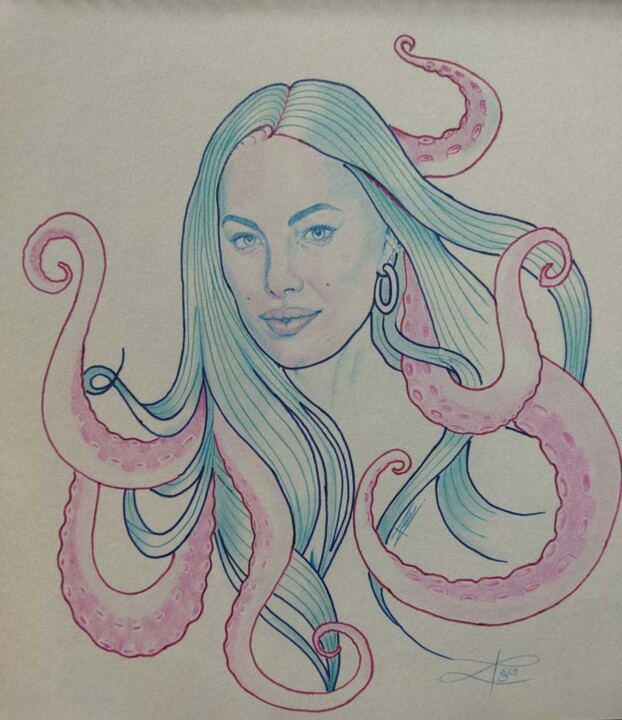 Drawing titled "Octopus mom" by Rahul Shakya, Original Artwork, Pencil