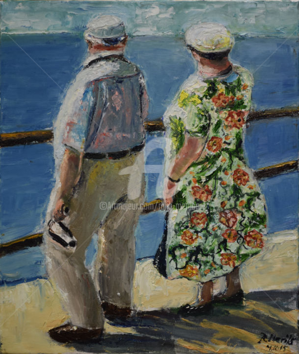 Painting titled "American Tourists V…" by Raija Merilä, Original Artwork, Oil