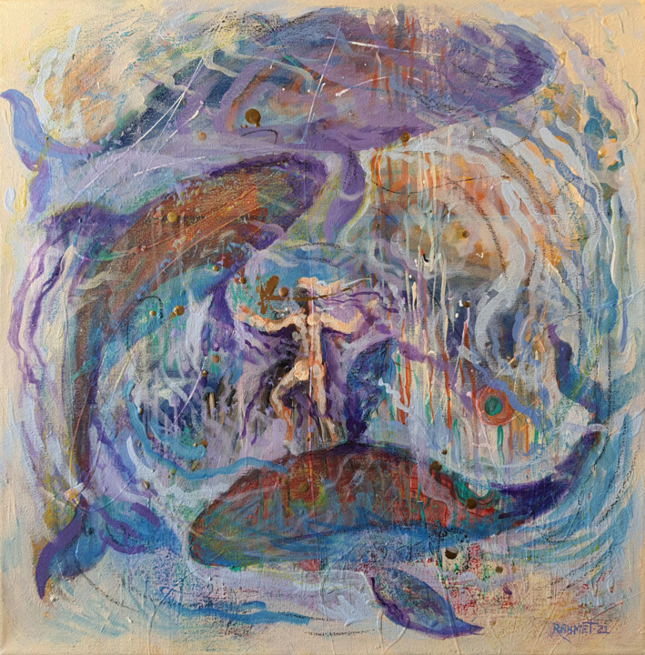 Pittura intitolato "Three Whales" da Rakhmet Redzhepov, Opera d'arte originale, Olio Montato su Telaio per barella in legno