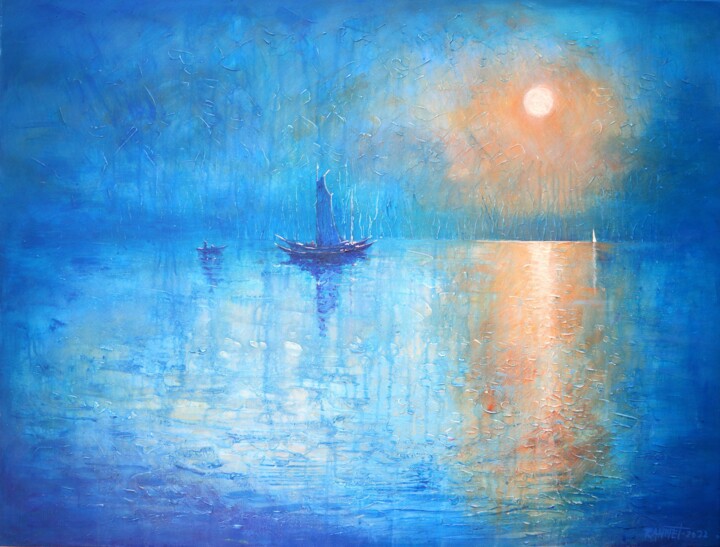 Malarstwo zatytułowany „Rain Sea” autorstwa Rakhmet Redzhepov, Oryginalna praca, Akryl Zamontowany na Drewniana rama noszy