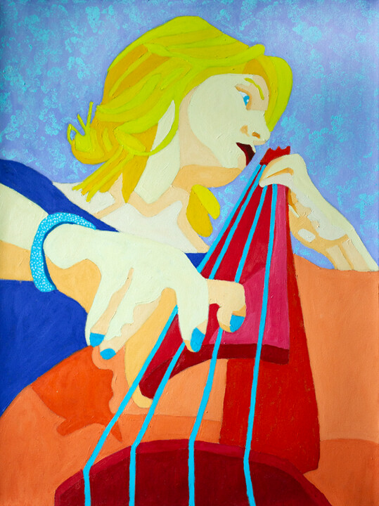 Peinture intitulée "Woman and Bass" par Randall Steinke, Œuvre d'art originale, Huile