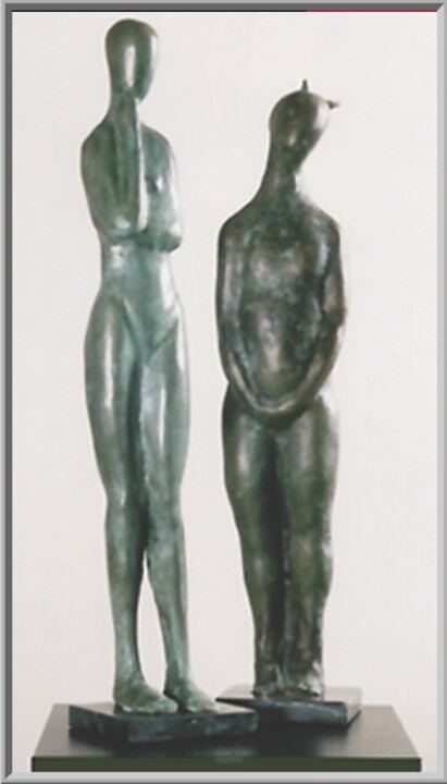 Sculpture titled "Nymph & Pan" by Randy Addy, Original Artwork, Bronze