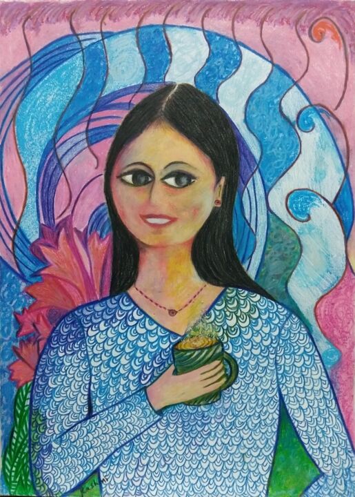 Dibujo titulada "Lost in thoughts" por Rashmi Kanchan, Obra de arte original, Pastel