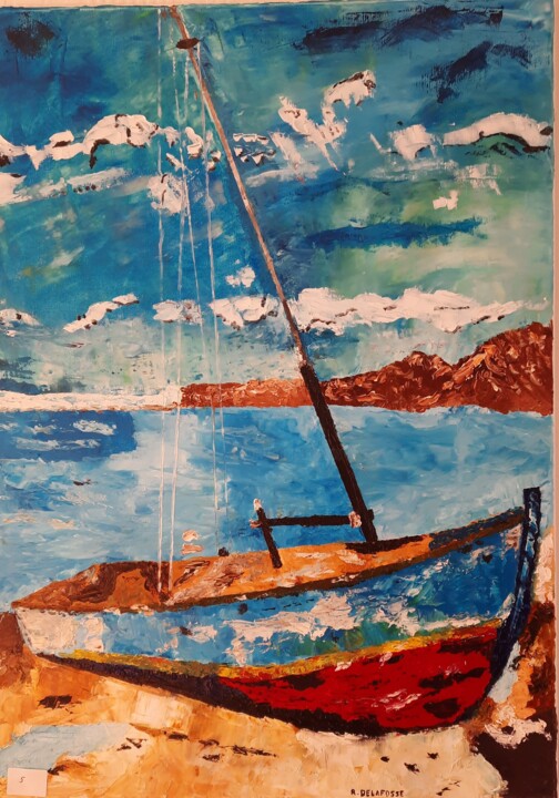 제목이 "la barque sur la co…"인 미술작품 Raymond Delafosse로, 원작, 기름 나무 들것 프레임에 장착됨
