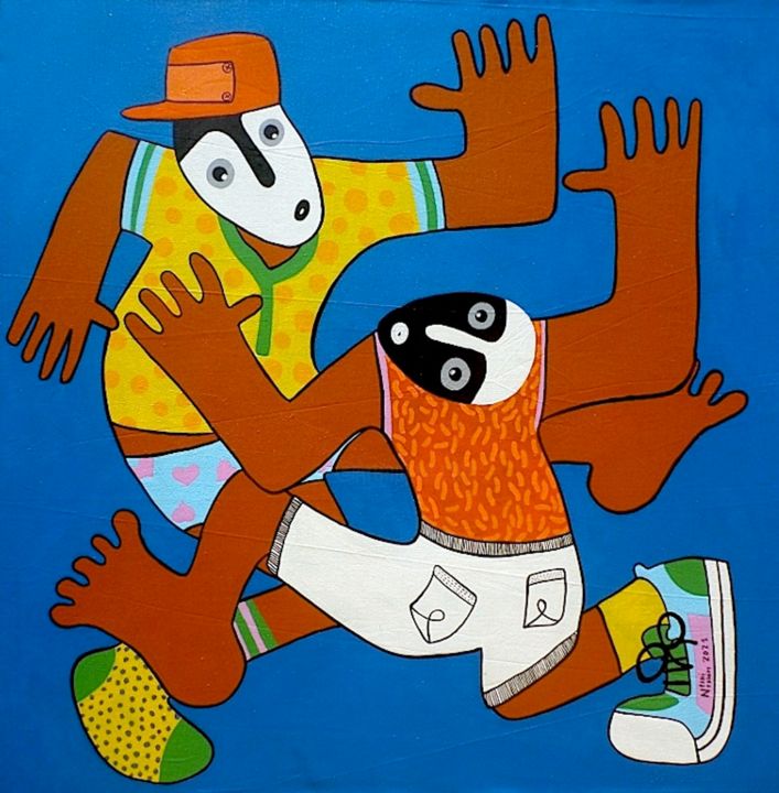 Schilderij getiteld "Sauve qui peut" door Raymond Yves Kono, Origineel Kunstwerk, Acryl