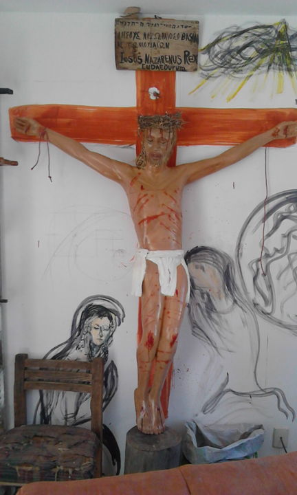 雕塑 标题为“crucifixión en made…” 由Raymundo Muñoz Velazco, 原创艺术品, 木