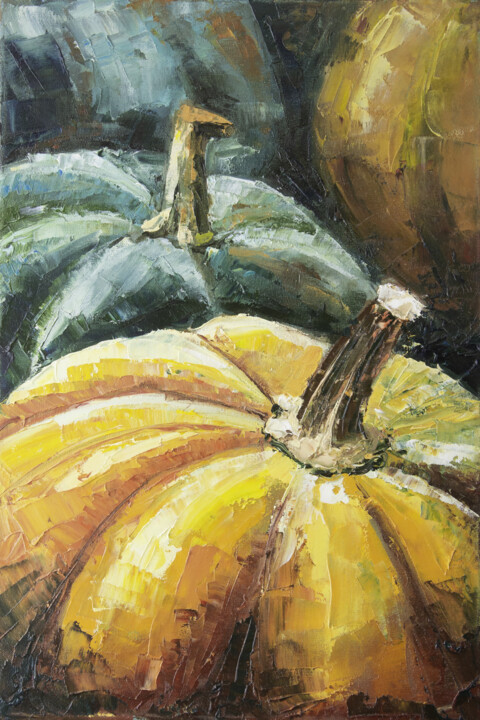 Painting titled "Pumpkins" by Katerina Zhuchenko (RedHeadKat), Original Artwork, Oil