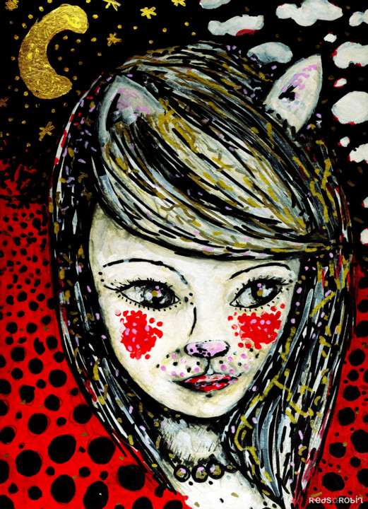 Dibujo titulada "Femma Chat - Mirage" por Karine Garelli (Reds Robin), Obra de arte original, Rotulador