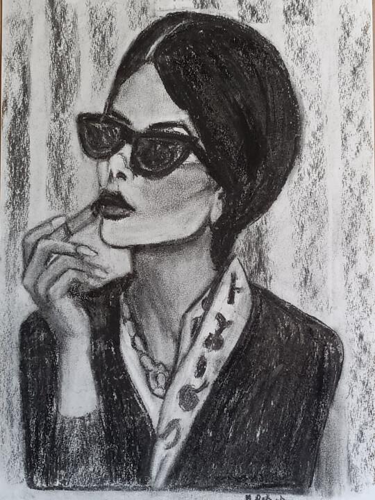 Drawing titled "Charcoal lady" by Marit Refsnes, Original Artwork, Charcoal
