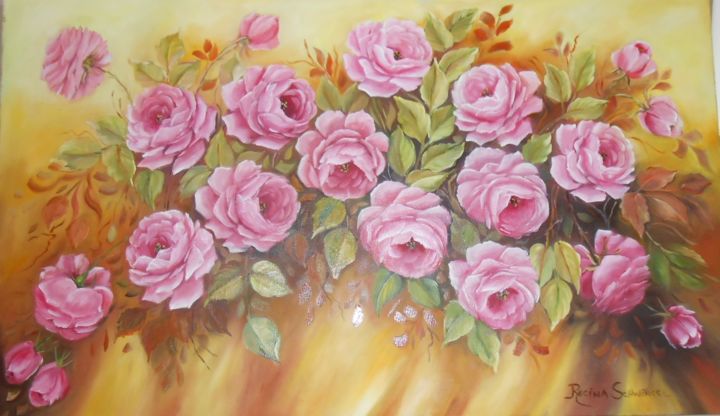 Peinture intitulée "ROSAS ROSAS 354" par Regina Schwingel, Œuvre d'art originale, Huile