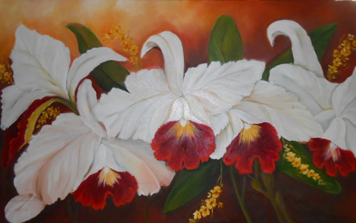 Peinture intitulée "ORQUIDEAS BRANCAS 3…" par Regina Schwingel, Œuvre d'art originale, Huile