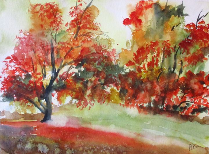 Painting titled "Automne 2" by Navema, Original Artwork, Watercolor