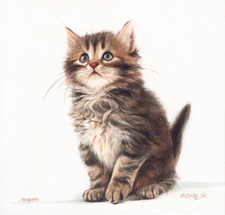 Malarstwo zatytułowany „Kitten I” autorstwa Radoslav Marinov, Oryginalna praca, Akwarela