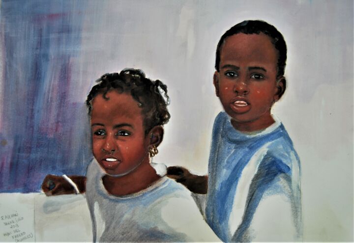 Painting titled "retrato de dos niños" by Reme, Original Artwork, Oil