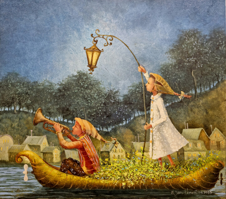 Pintura titulada "People of the light_" por Remigijus Januskevicius, Obra de arte original, Oleo Montado en Bastidor de cami…