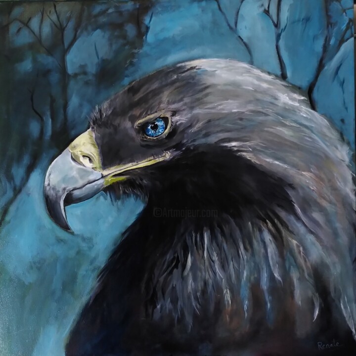 Malarstwo zatytułowany „Blue eyed eagle” autorstwa Renate Scheinhardt, Oryginalna praca, Akryl Zamontowany na Drewniana rama…