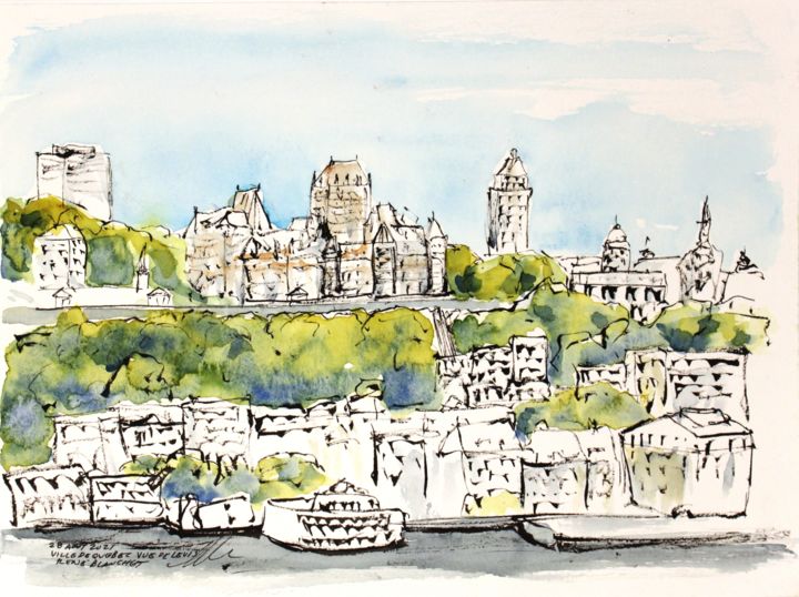Dibujo titulada "Québec vue de la ru…" por René Blanchet, Obra de arte original, Tinta