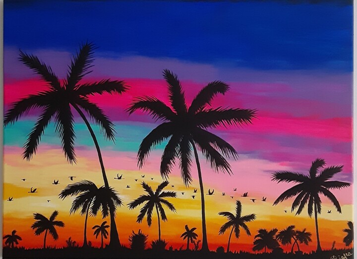 Pintura intitulada "Sunset in Miami" por Maria Francia Perez, Obras de arte originais, Acrílico