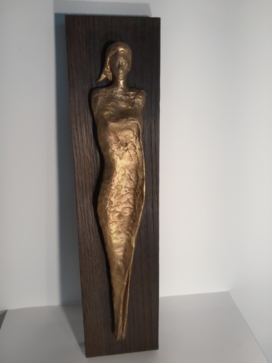 Sculpture titled "Die Schweigende" by Richard Blaas, Original Artwork, Bronze Mounted on Wood Panel