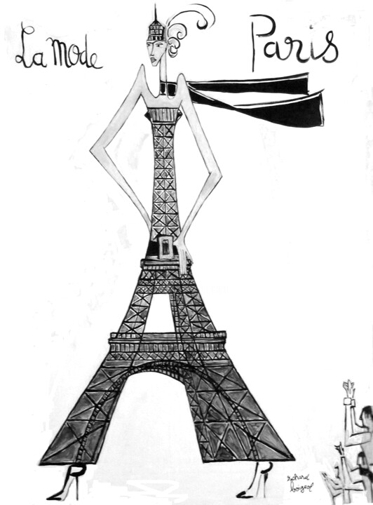 Desenho intitulada "LA MODE PARIS" por Richard Boigeol, Obras de arte originais, Tinta