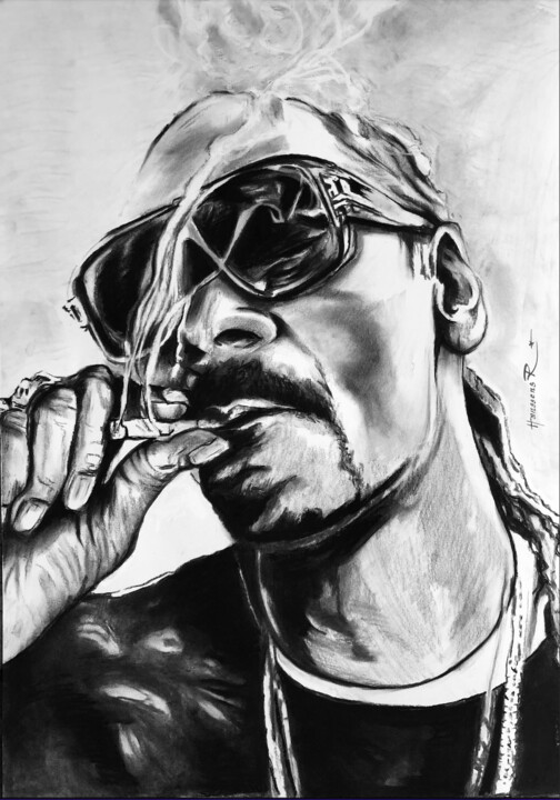Drawing titled "Snoop Dogg" by Richard Hanssens, Original Artwork, Charcoal