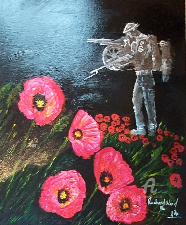 Schilderij getiteld "Let the red poppies…" door Richard Ward, Origineel Kunstwerk, Acryl