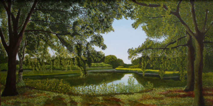 Malerei mit dem Titel "Hollandse Biesbosch" von Richard Post, Original-Kunstwerk, Öl