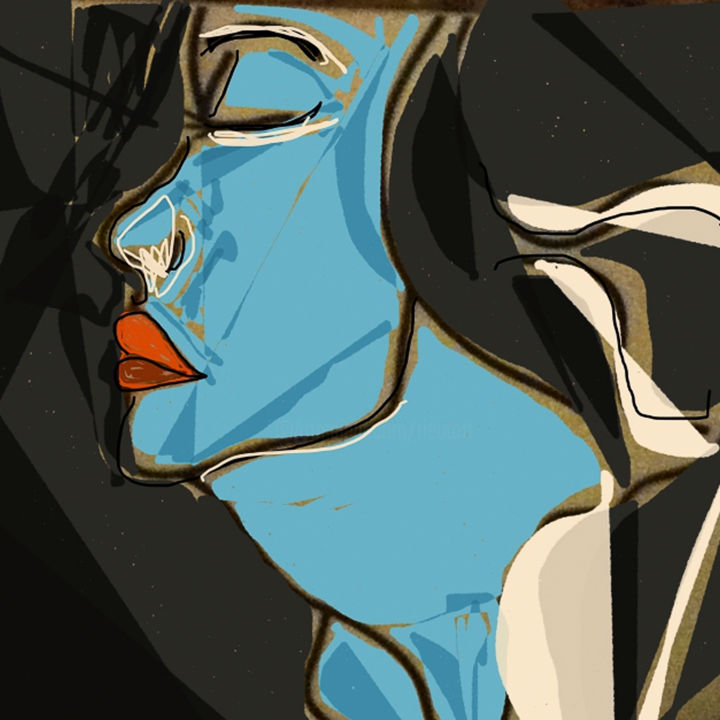 Arte digital titulada "Chica azul" por Guy Rieutort, Obra de arte original