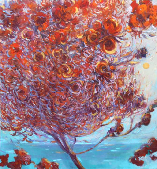 Painting titled "Red tree" by Rima Azatyan, Original Artwork, Oil
