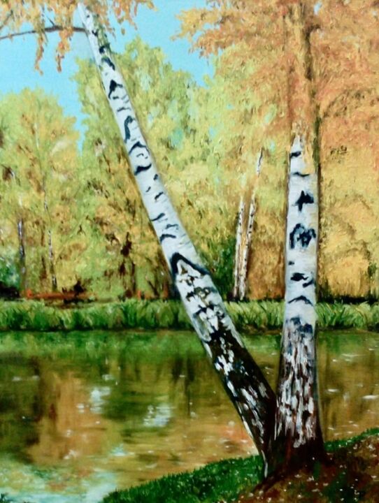 제목이 "Birches in autumn"인 미술작품 Rimma Tagirova로, 원작, 기름