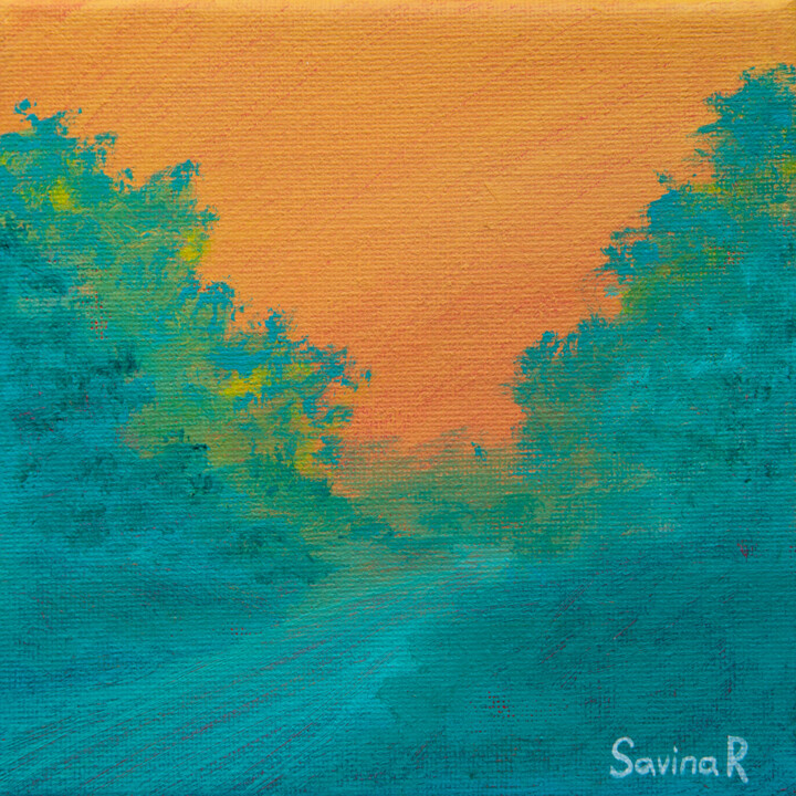 Peinture intitulée "Sunset" par Rimma Savina, Œuvre d'art originale, Acrylique Monté sur Châssis en bois