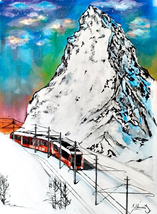 Painting titled "Train" by Rinalds Vanadzins, Original Artwork, Acrylic