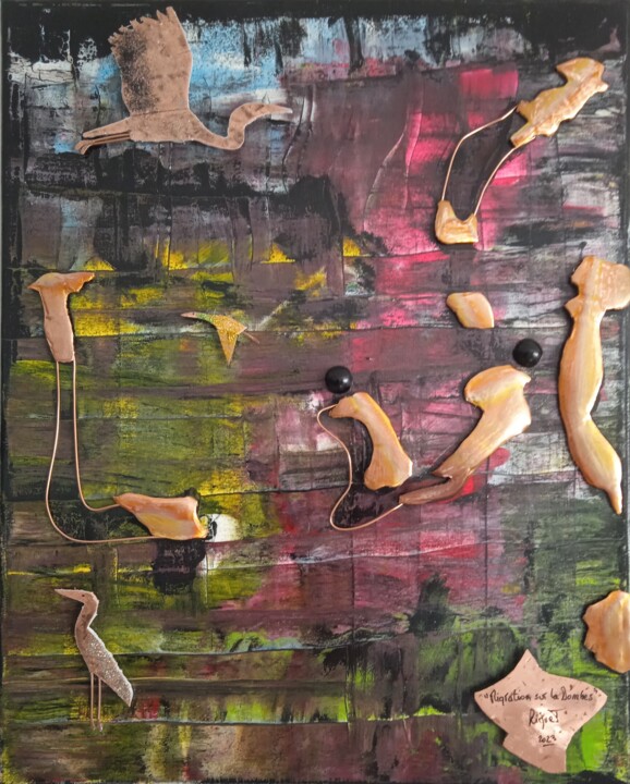 Pittura intitolato "" Migration sur la…" da Riquet Faure, Opera d'arte originale, Olio Montato su Telaio per barella in legno