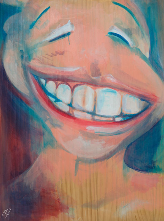 Painting titled "Fake Smile #1" by River E. C. Darling, Original Artwork, Oil
