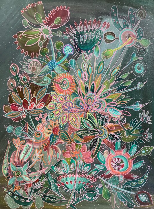 Malerei mit dem Titel "Painting “Flower Fa…" von Roartus, Original-Kunstwerk, Acryl