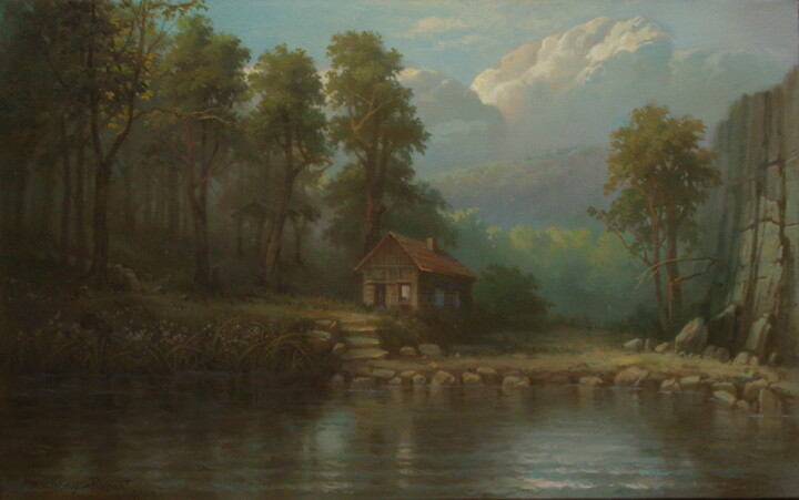 Painting titled ""Fisherman's Cabin"" by Robert Braginsky, Original Artwork, Oil