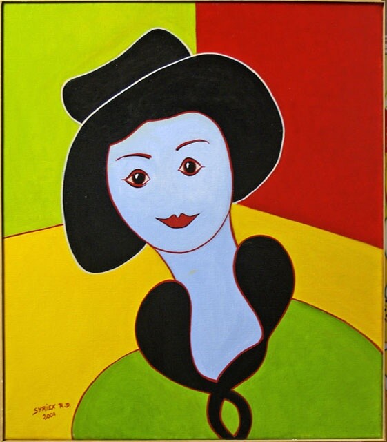 Pittura intitolato "La femme au chapeau…" da Robert Daniel Syriex, Opera d'arte originale