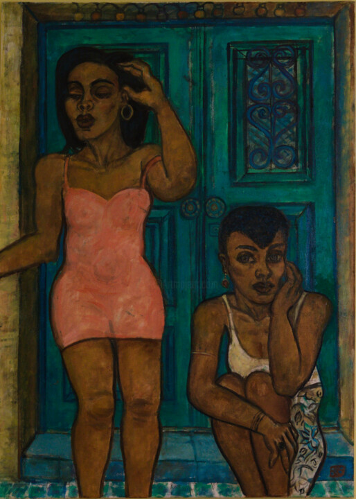 제목이 "Cuba - Huile sur to…"인 미술작품 Robert Gibson로, 원작, 기름 나무 들것 프레임에 장착됨