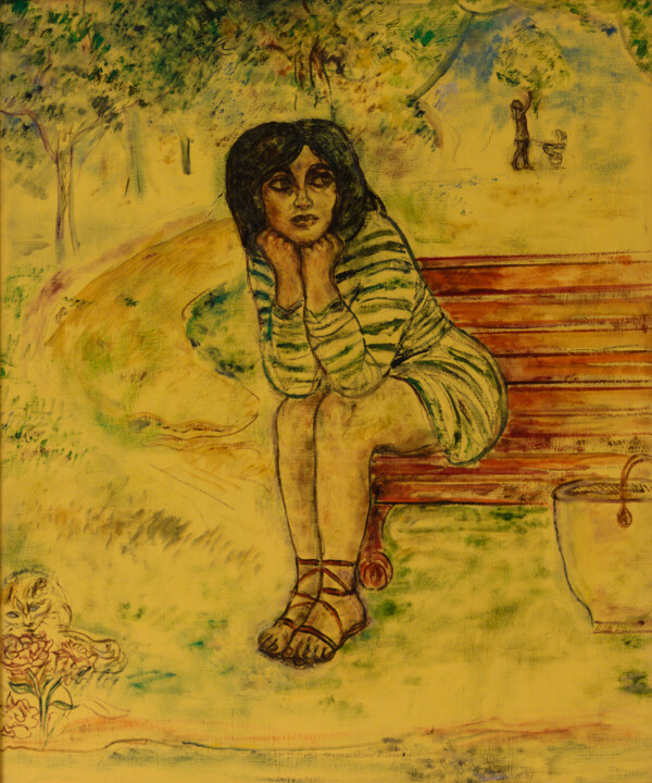 제목이 "Femme au panier 2-…"인 미술작품 Robert Gibson로, 원작, 기름 나무 들것 프레임에 장착됨
