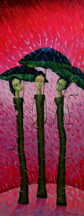 Painting titled "Red rain" by Robert Hekimyan, Original Artwork, Oil