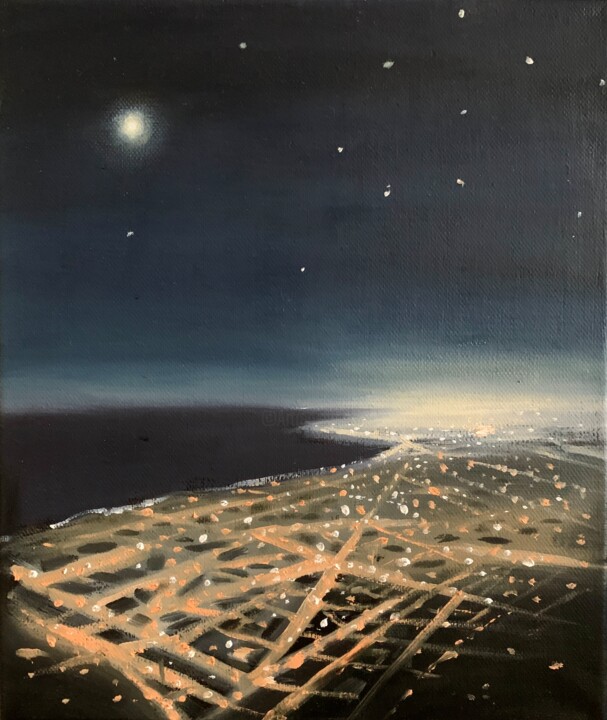 Peinture intitulée "Riviera Nocturne I" par Robert Inestroza, Œuvre d'art originale, Huile