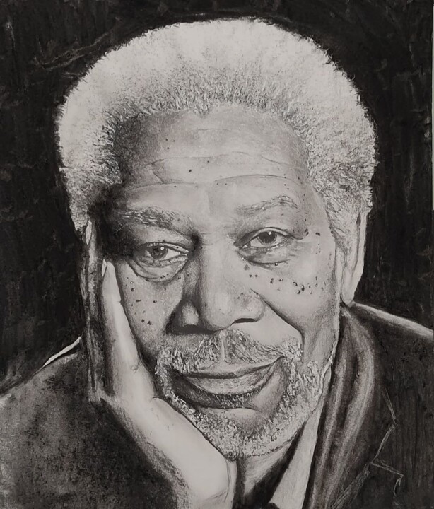 "Morgan Freeman" başlıklı Resim Roberto Sallén tarafından, Orijinal sanat, Grafit