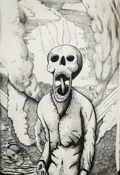 Dessin intitulée "Silent Scream" par Robin Schmidt, Œuvre d'art originale, Encre Monté sur Carton