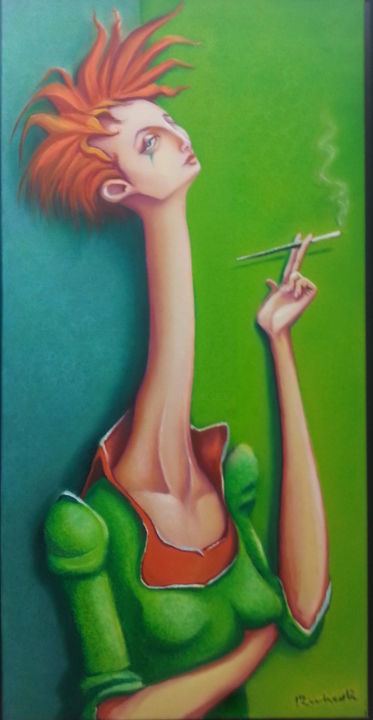 Pittura intitolato "Pause cigarette" da Rochedi, Opera d'arte originale, Olio