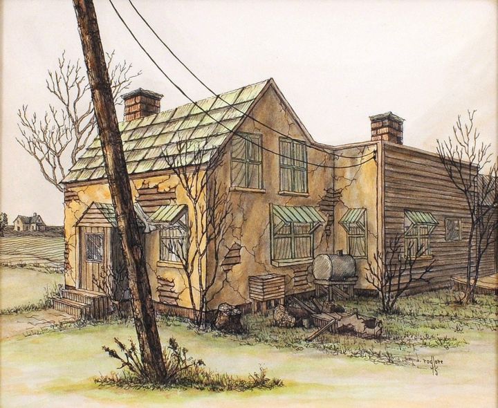 Painting titled "House in cabbage to…" by Rod Lore, Original Artwork, Watercolor
