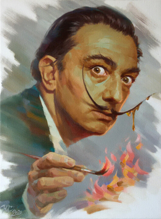 Malarstwo zatytułowany „Dali gave fire” autorstwa Yuriy Sidorenko, Oryginalna praca, Olej Zamontowany na Drewniana rama noszy