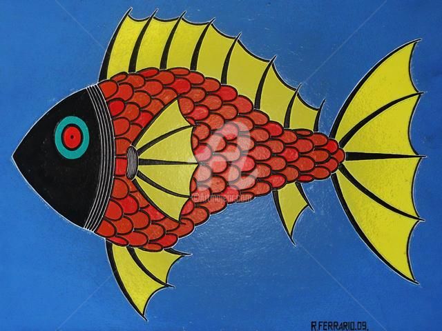 Pittura intitolato "peixe-11" da Rodrigo Ferrario, Opera d'arte originale