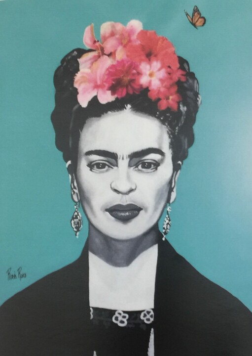 Painting titled "Frida’s Butterfly" by Romà Roka, Original Artwork, Acrylic Mounted on Other rigid panel