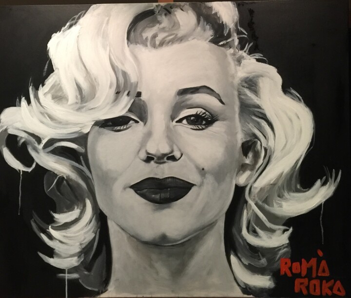 Pintura titulada "Black Marilyn Monroe" por Romà Roka, Obra de arte original, Acrílico Montado en Bastidor de camilla de mad…