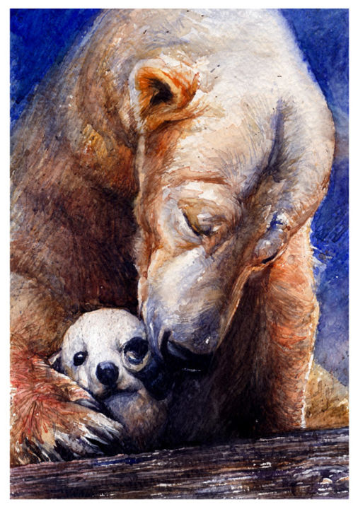 "Bear with Cub (Wate…" başlıklı Tablo Raileanu Romeo tarafından, Orijinal sanat